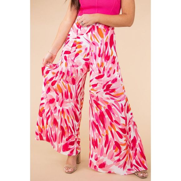 Azura Exchange  Rose Boho Abstract Floral Print Wide Leg Pants - Picture 4 of 7